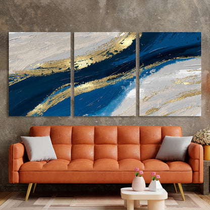 Modular blue-gray abstract with gold elements Multi Panel Canvas Wall Art Print