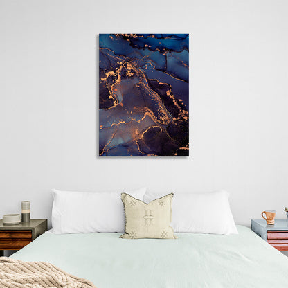 Navy-black with a touch of gold Abstraction Canvas Wall Art Print