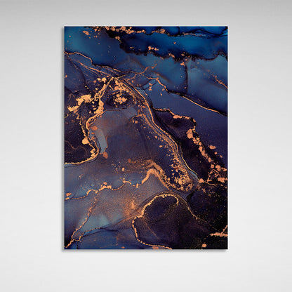 Navy-black with a touch of gold Abstraction Canvas Wall Art Print