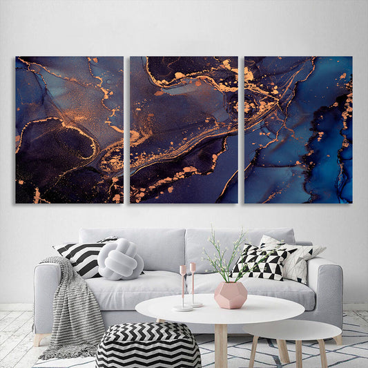 Modular purple and blue abstract with gold elements Multi Panel Canvas Wall Art Print