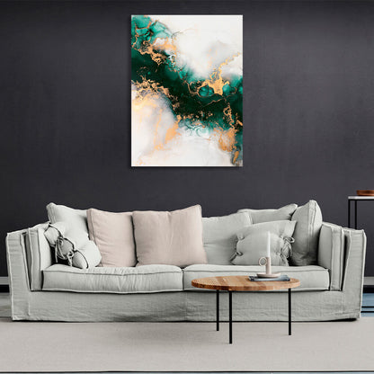 Green-gold with gray elements Abstraction Canvas Wall Art Print