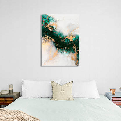 Green-gold with gray elements Abstraction Canvas Wall Art Print