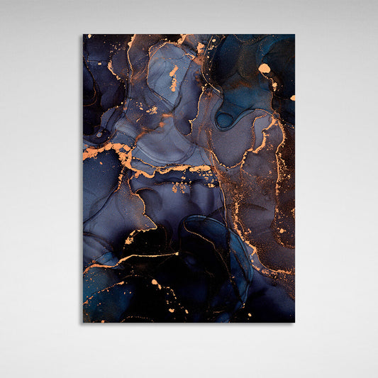 Dark blue abstract with gold elements Abstraction Canvas Wall Art Print