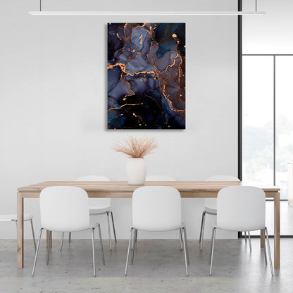 Dark blue abstract with gold elements Abstraction Canvas Wall Art Print