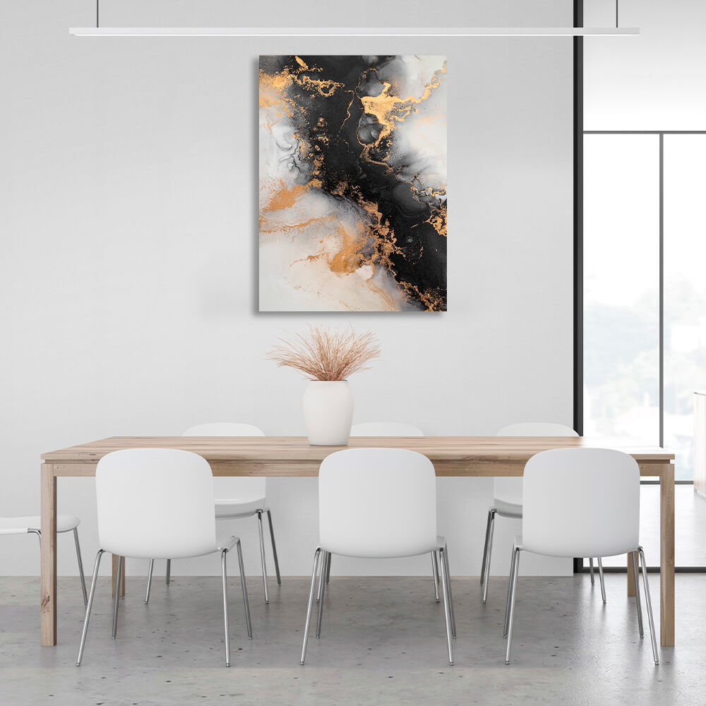 Gray-black and gold Abstraction Canvas Wall Art Print