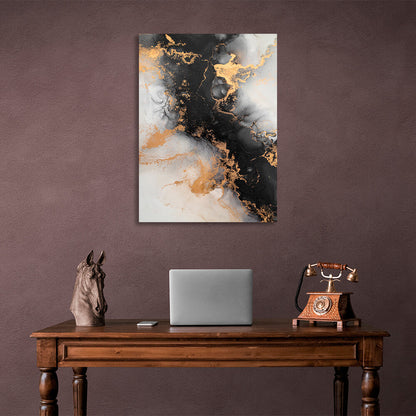 Gray-black and gold Abstraction Canvas Wall Art Print