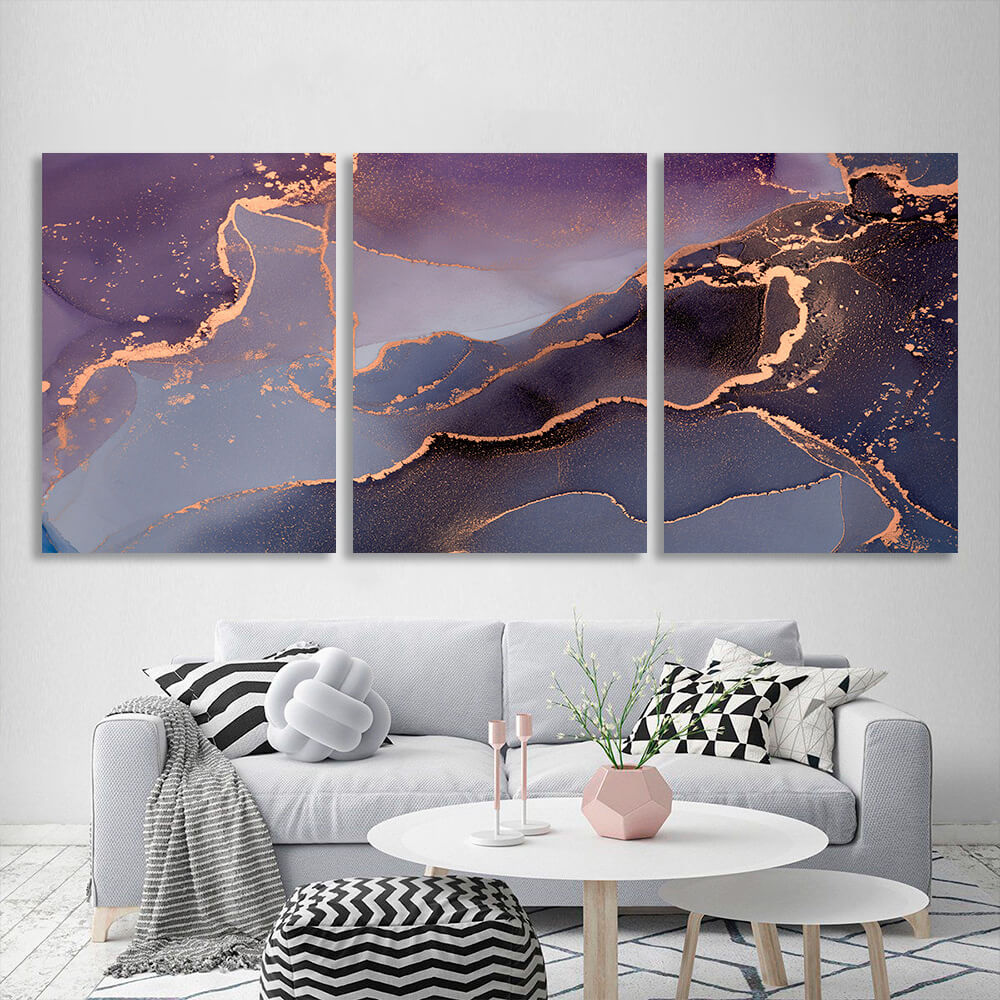 Modular lilac-gold abstractMulti Panel Canvas Wall Art Print