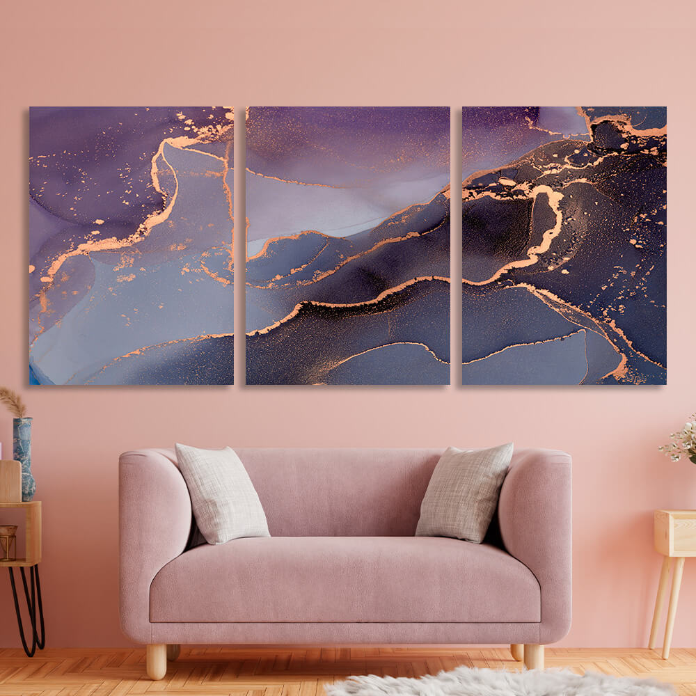 Modular lilac-gold abstractMulti Panel Canvas Wall Art Print