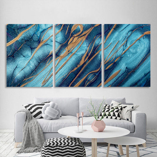 Modular blue-blue abstract with gold elements Multi Panel Canvas Wall Art Print