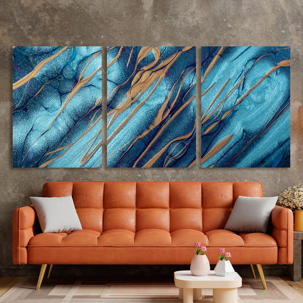 Modular blue-blue abstract with gold elements Multi Panel Canvas Wall Art Print