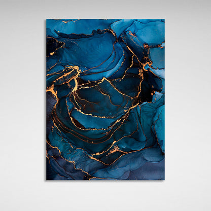 Blue and gold Abstraction Canvas Wall Art Print