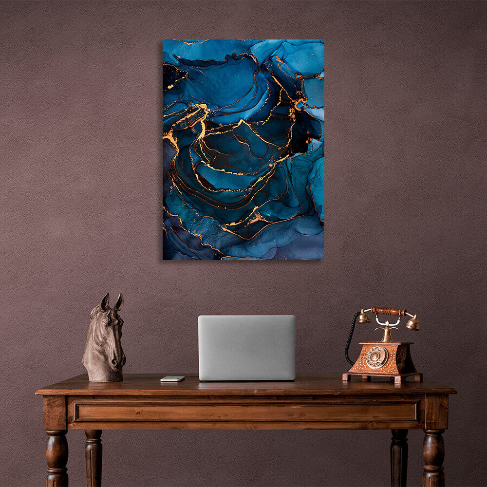 Blue and gold Abstraction Canvas Wall Art Print