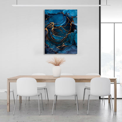 Blue and gold Abstraction Canvas Wall Art Print