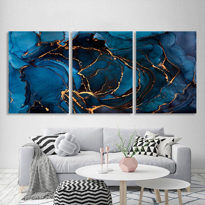 Modular blue abstract with gold elements Multi Panel Canvas Wall Art Print