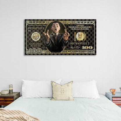 100 dollar bill black and gold The Wolf of Wall Street Motivational Canvas Wall Art Print