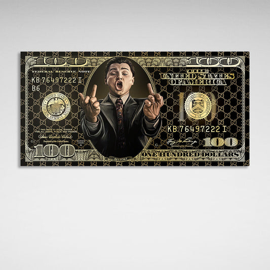 100 dollar bill black and gold The Wolf of Wall Street Motivational Canvas Wall Art Print