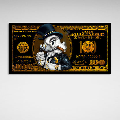 100 dollar bill black and gold Scrooge Motivational Canvas Wall Art Print