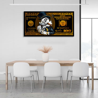 100 dollar bill black and gold Scrooge Motivational Canvas Wall Art Print