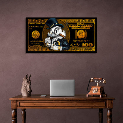 100 dollar bill black and gold Scrooge Motivational Canvas Wall Art Print