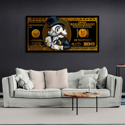 100 dollar bill black and gold Scrooge Motivational Canvas Wall Art Print