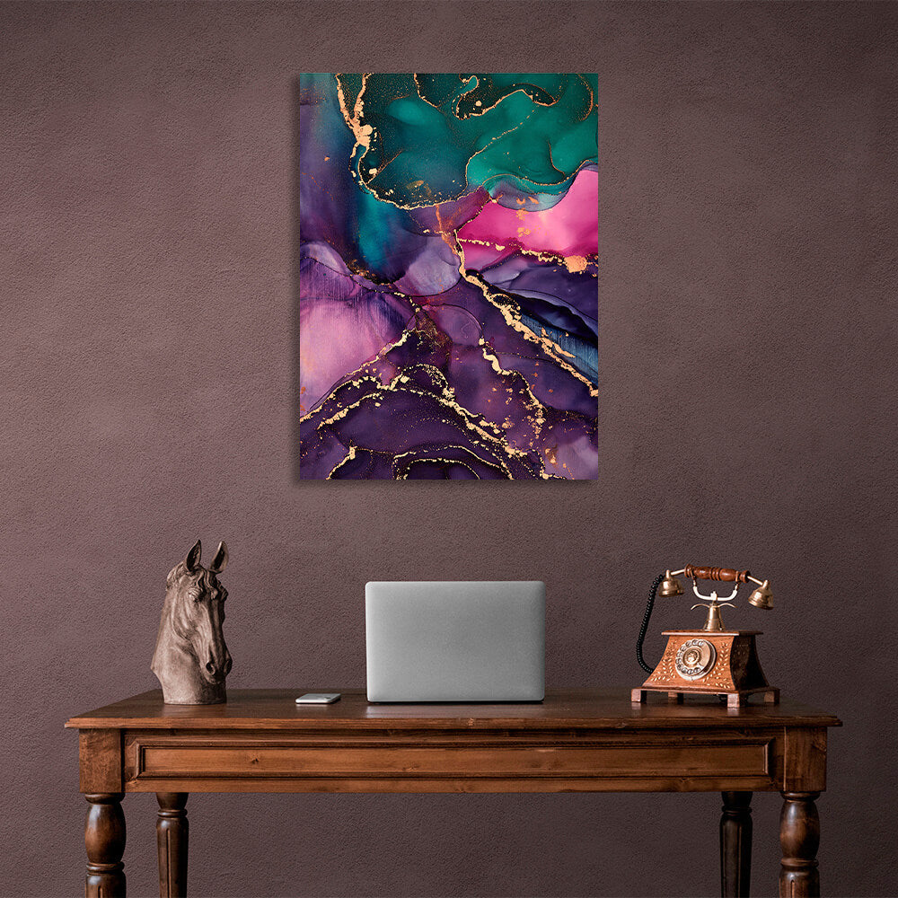 Green-purple with pink elements Abstraction Canvas Wall Art Print