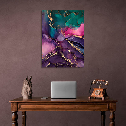 Green-purple with pink elements Abstraction Canvas Wall Art Print