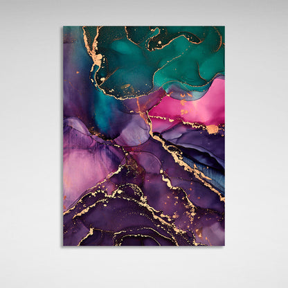 Green-purple with pink elements Abstraction Canvas Wall Art Print