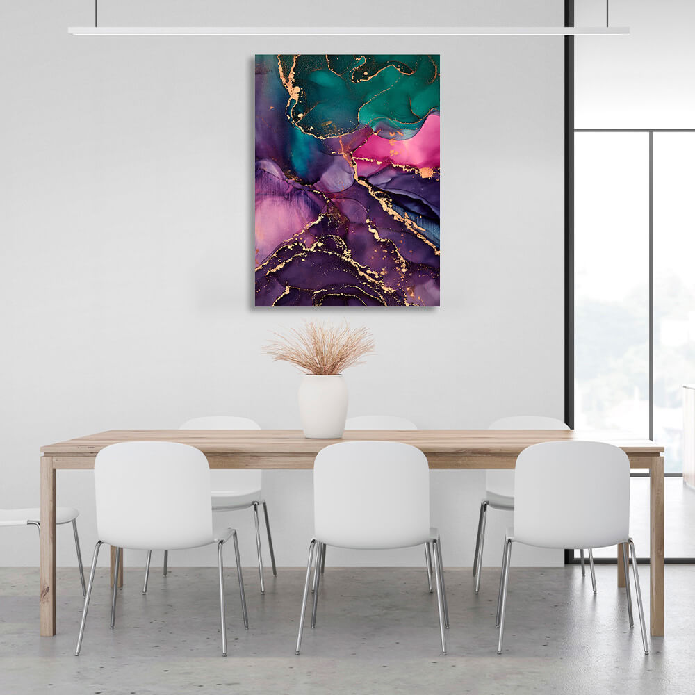 Green-purple with pink elements Abstraction Canvas Wall Art Print