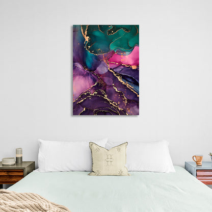 Green-purple with pink elements Abstraction Canvas Wall Art Print