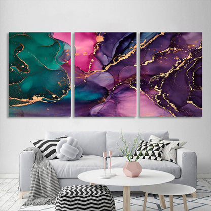 Modular purple and green abstract Multi Panel Canvas Wall Art Print