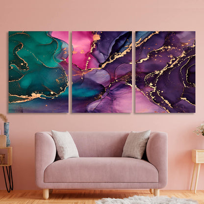 Modular purple and green abstract Multi Panel Canvas Wall Art Print