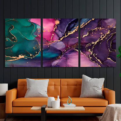 Modular purple and green abstract Multi Panel Canvas Wall Art Print