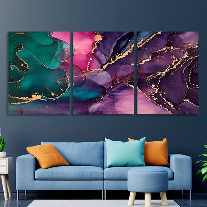 Modular purple and green abstract Multi Panel Canvas Wall Art Print