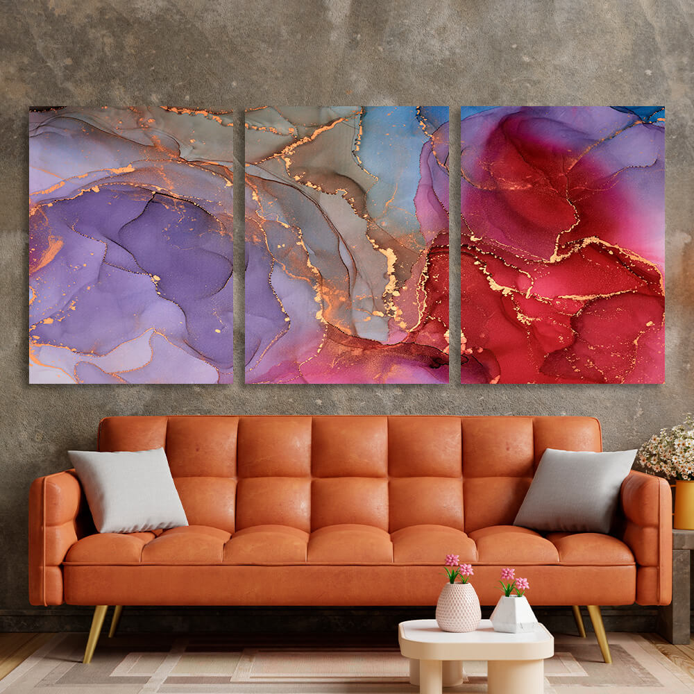 Modular lavender red abstract Multi Panel Canvas Wall Art Print