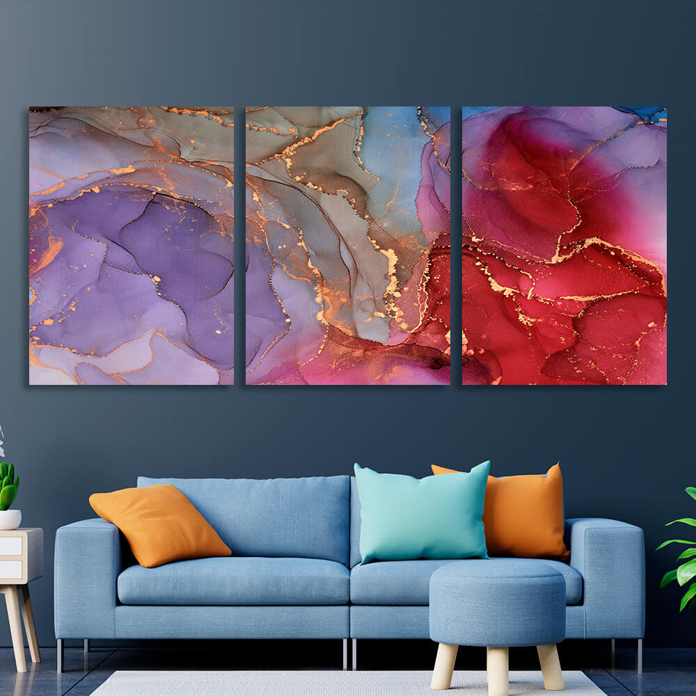 Modular lavender red abstract Multi Panel Canvas Wall Art Print