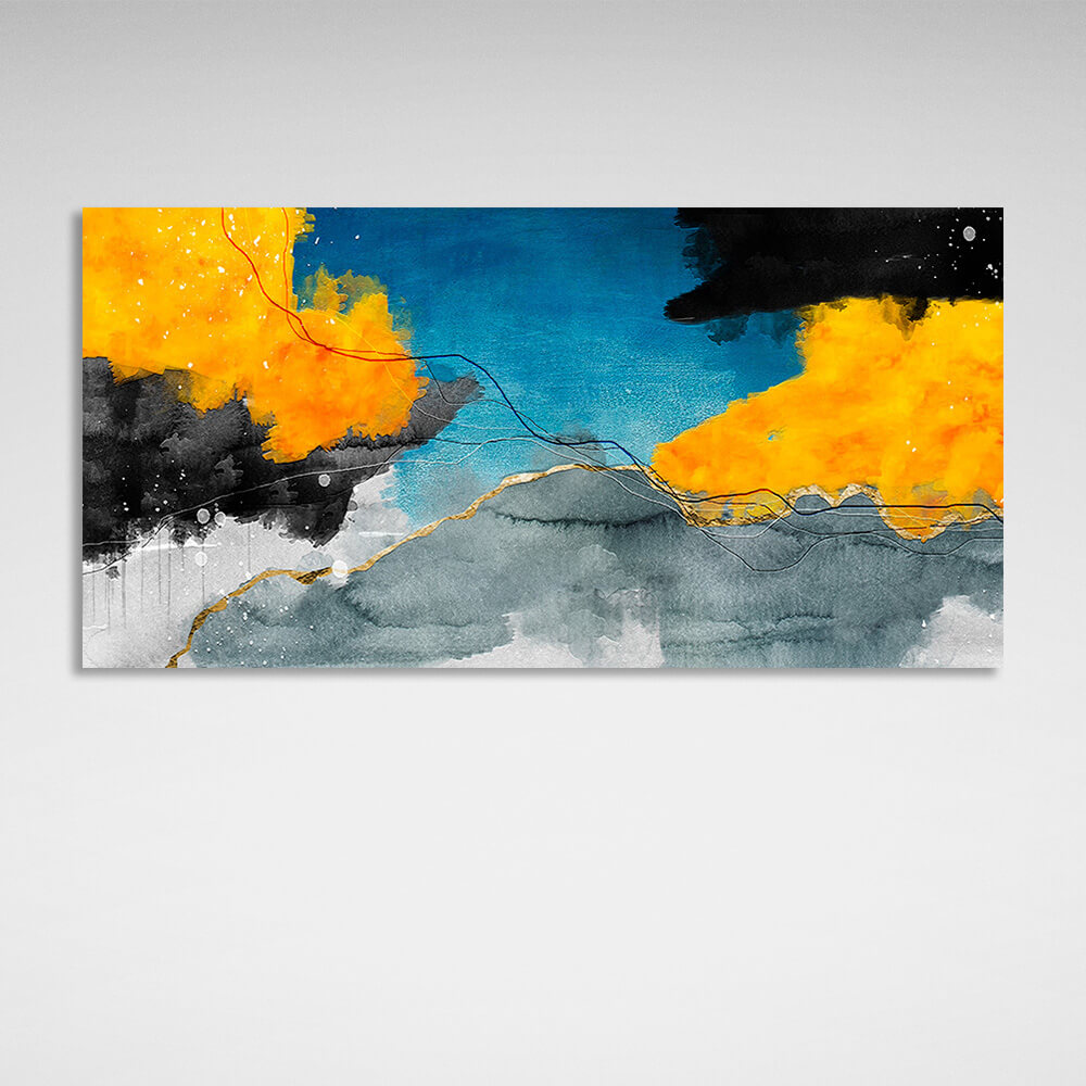 Blue-yellow and gray-black colors Abstraction Canvas Wall Art Print