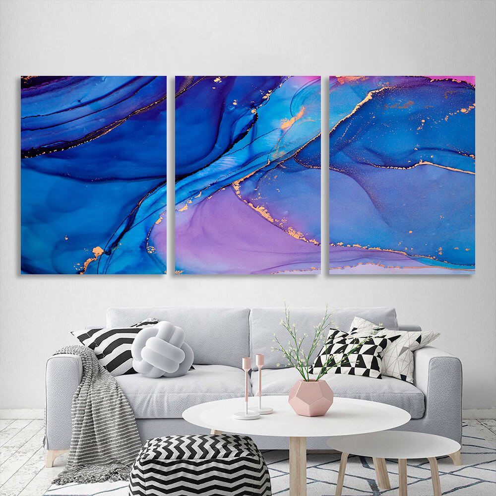 Modular lavender-blue abstract Multi Panel Canvas Wall Art Print