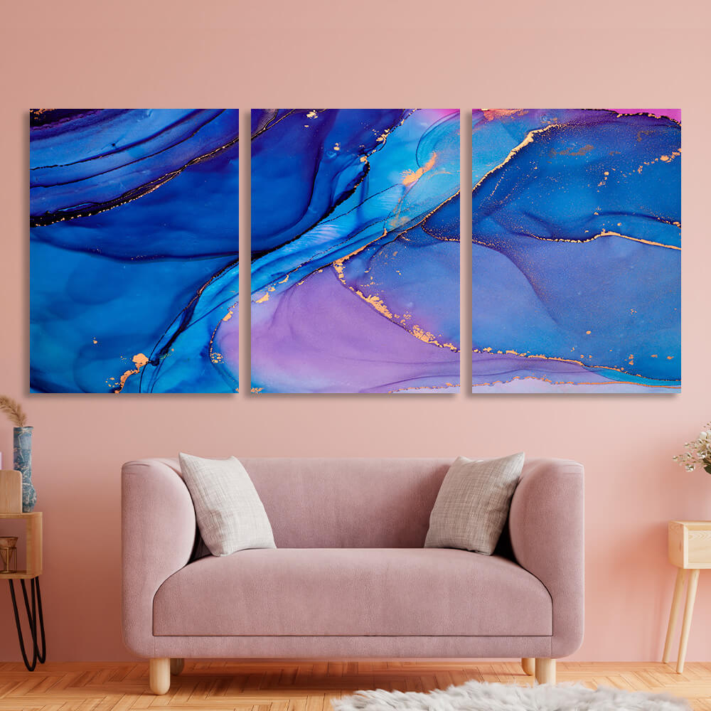 Modular lavender-blue abstract Multi Panel Canvas Wall Art Print