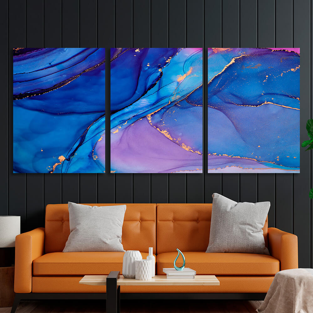 Modular lavender-blue abstract Multi Panel Canvas Wall Art Print