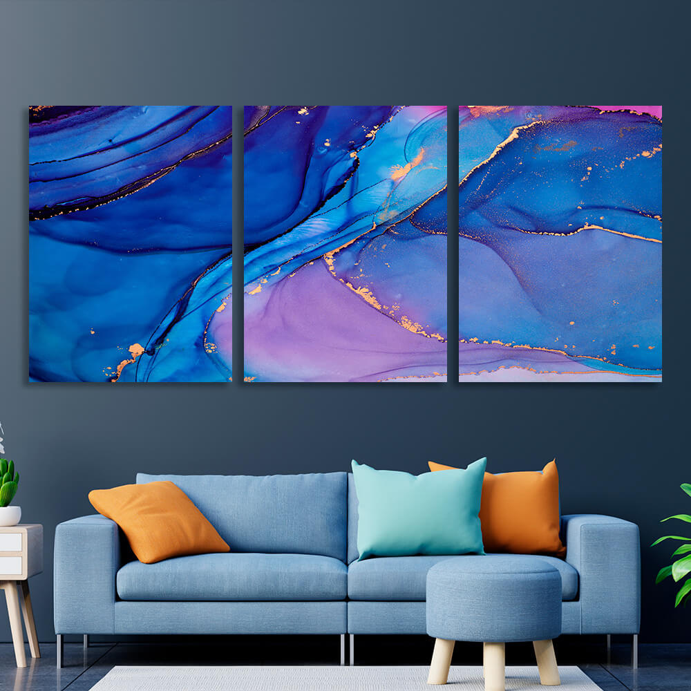 Modular lavender-blue abstract Multi Panel Canvas Wall Art Print