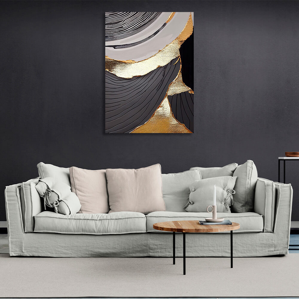 Gray-gold Abstraction Canvas Wall Art Print