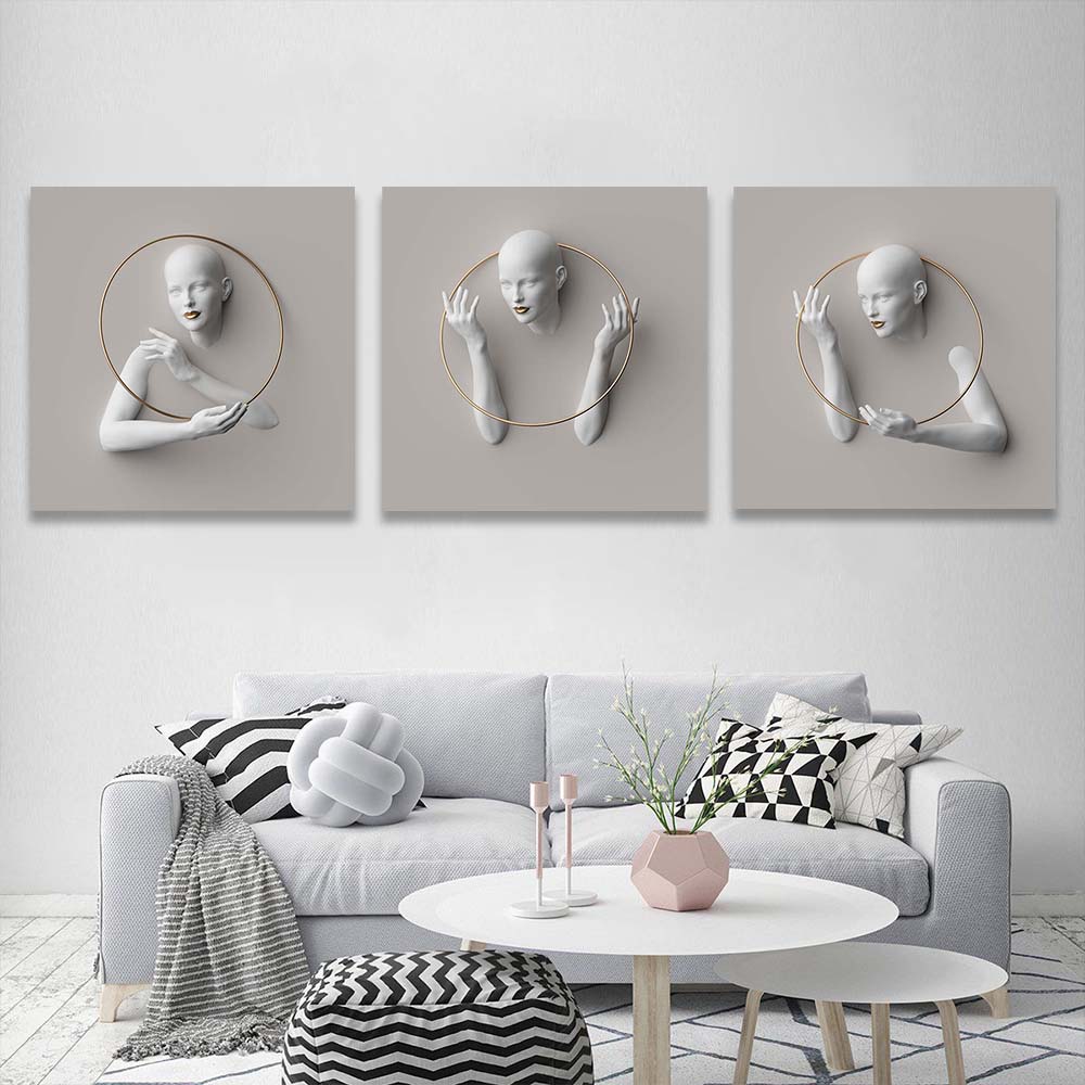 Statue of a woman with a golden hoop Multi Panel Canvas Wall Art Print