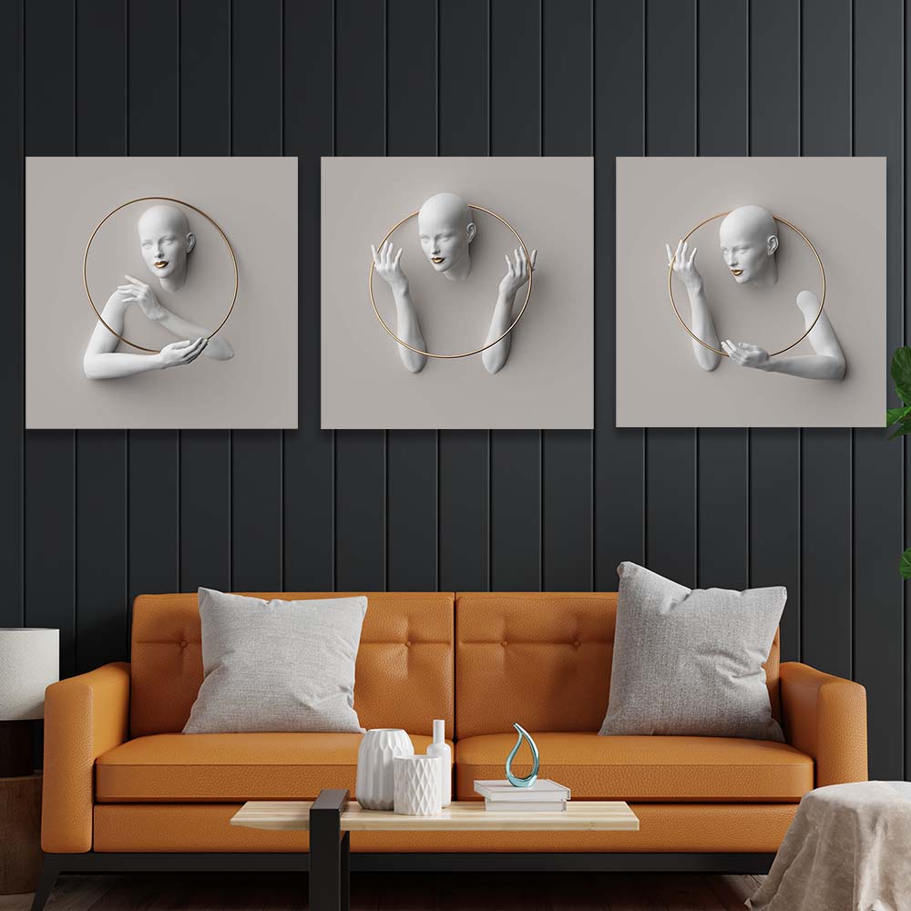 Statue of a woman with a golden hoop Multi Panel Canvas Wall Art Print