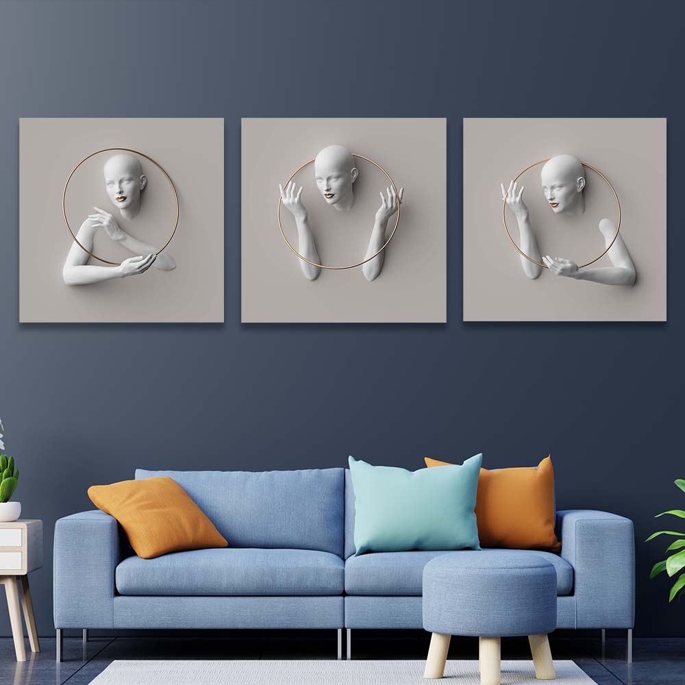 Statue of a woman with a golden hoop Multi Panel Canvas Wall Art Print