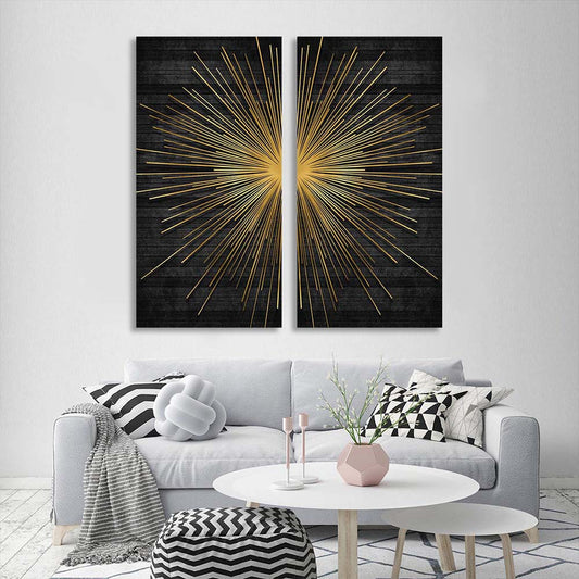 Golden rays on a dark background Multi Panel Canvas Wall Art Print