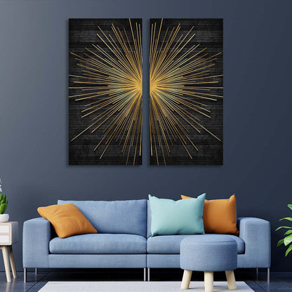 Golden rays on a dark background Multi Panel Canvas Wall Art Print