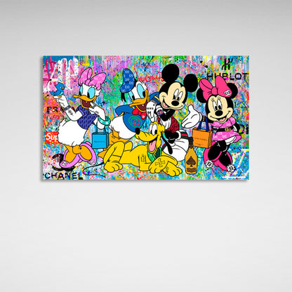 Mickey Mouse and his friends on a colored background Canvas Wall Art Print