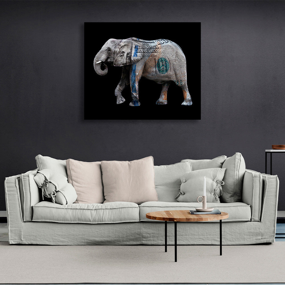 An elephant in the color of a dollar Inspirational Canvas Wall Art Print