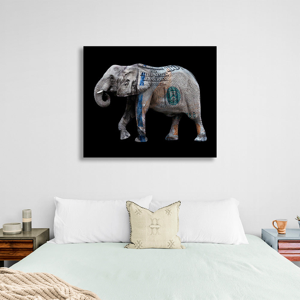 An elephant in the color of a dollar Inspirational Canvas Wall Art Print