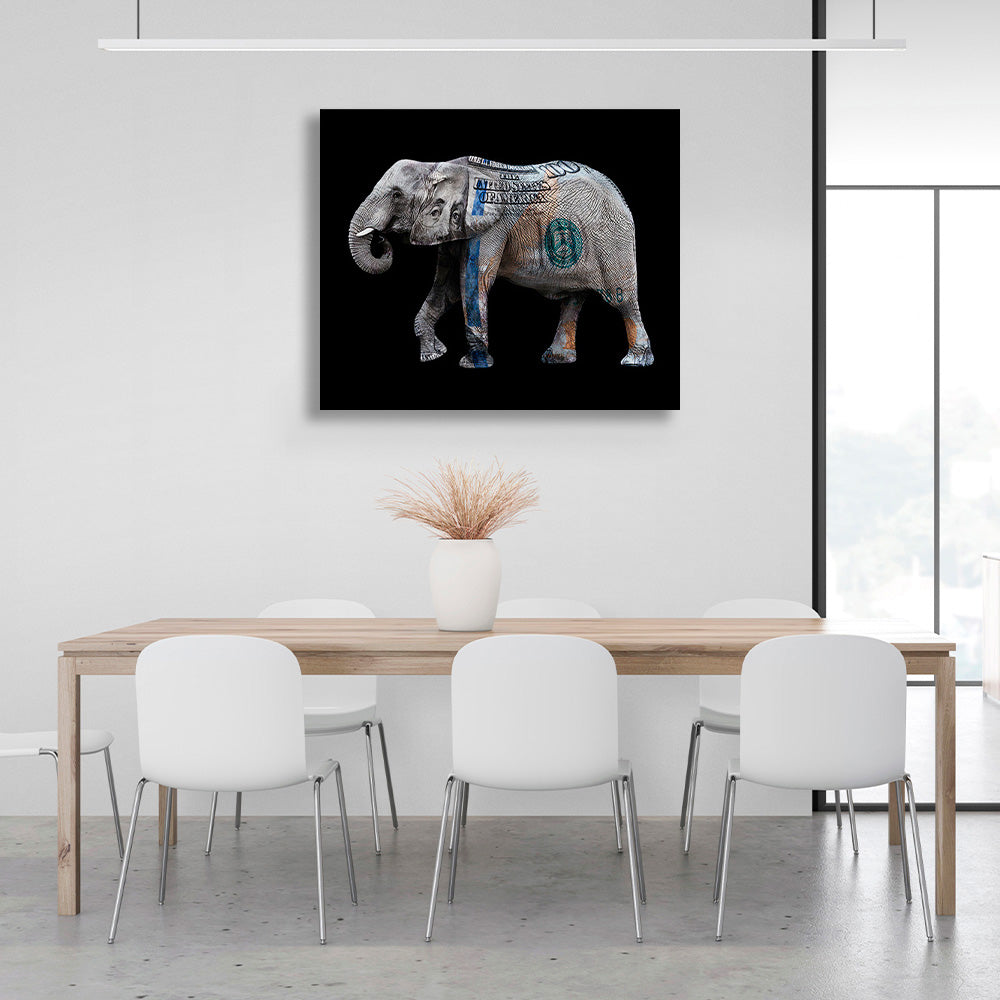 An elephant in the color of a dollar Inspirational Canvas Wall Art Print